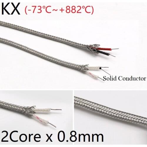 KX Type 2Core x 0.8mm Thermocouple Wire Stainless Steel Shield Fiber Braid Insulated High Temperature Sensor Compensation Cable
