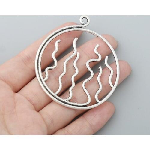 RAINXTAR Fashion Alloy Antique Silver Color Round Shape Sea Grass Charms 53*61mm 5pcs AAC1566