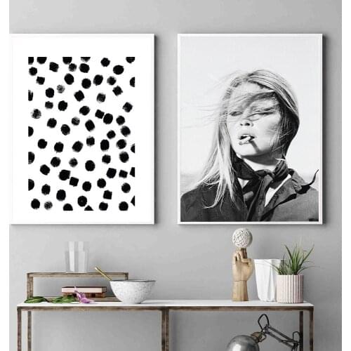 Fashion Photography Poster Black White Dot Canvas Painting Nordic Smoking Women Art Print Modern Wall Picture Bedroom Home Decor