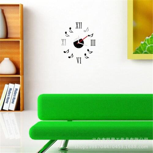 Music symbol creativity DIY mirror wall sticker clock living room decoration art 3d notes wall clock mirror clock wall sticker