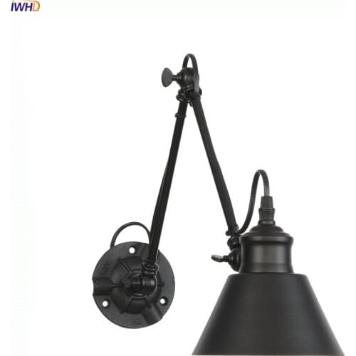 IWHD Adjustable Swing Long Arm Retro Wall Lights For Home Bedroom Mirror Stair Light Loft Decor Industrial Vintage Wall Lamp LED