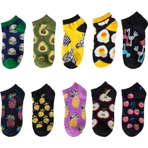 PEONFLY Happy Socks Women Trend Spring Summer Cotton Boat Socks Avocado Fruit Flamingo Printing Cute Funny Socks Female Meias