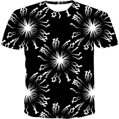 New round neck T-shirt mens high-quality mens T-shirt short-sleeved lightning flame 3D printing fashion handsome mens T-shirt