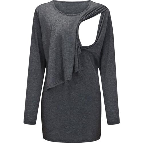 2021 New Clothes for pregnant women Multifunctional ruffle Solid color long-sleeved T-shirt mother breastfeeding Top T07002