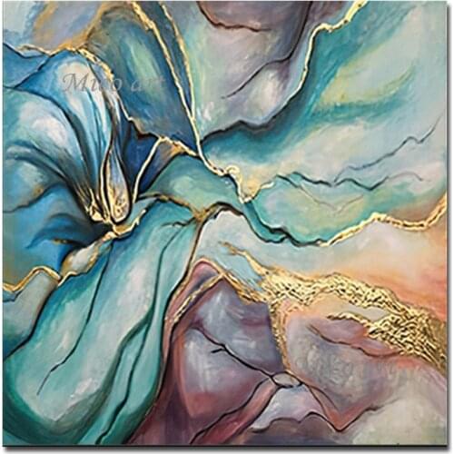 New Arrival Abstract Flower Design Hand Painted Gold Foil Texture Oil Painting No Frame Canvas Wall Hanging Art For Home