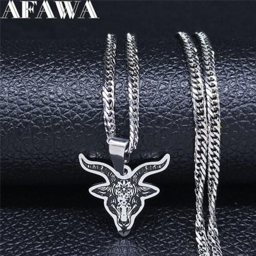2021 Satan Sheep Head Stainless Steel Neckless Women Silver Color Necklace Pendant Jewelry joyeria acero inoxidable N3774S02