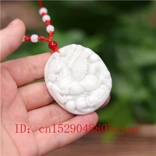 Natural White Chinese Jade Tianma Horse Pendant Necklace Charm Jewellery Carved Amulet Fashion Accessories Gifts for Women Men