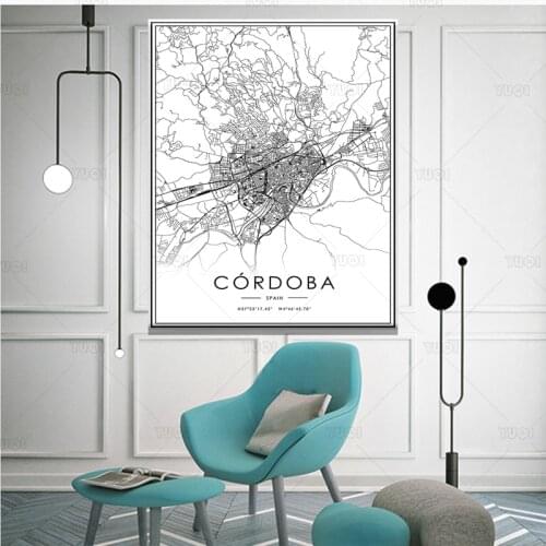 Map print poster canvas poster canvasWorld CORDOBAMap Black White MapPoster Picture Art