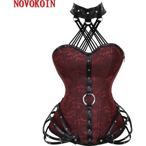 Plus Size 2021 Halter Strapless Shaper Underwear Women Black Printed Lace 11 Steel Frame Steampunk Corset Waist Gothic Bustier