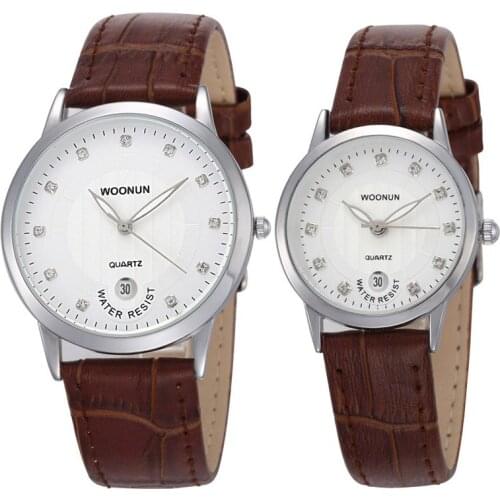 WOONUN Top Famous Brand Luxury Lovers Watches Leather Strap Rhinestone Quartz Couple Watch Set Fashion Couple Watches For Lovers