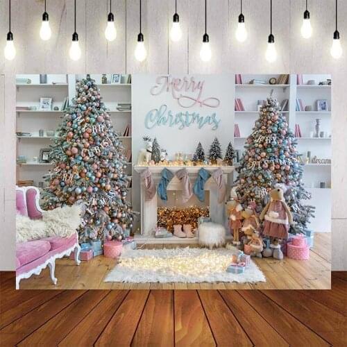 Mehofond Christmas Photography Background Christmas Tree Fireplace Gift Light Sock Deer Birthday Party Backdrop Photocall Studio