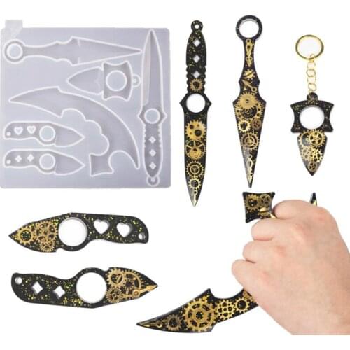 DIY Crystal Epoxy Resin Mold Keychain Finger Cots Knife Defense Mirror Silicone Mold For Resin