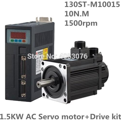 130ST-M10015 220V 1.5KW AC Servo motor 1500W 1500RPM 10N.M. Single-Phase ac drive permanent magnet Matched Driver AASD-30A