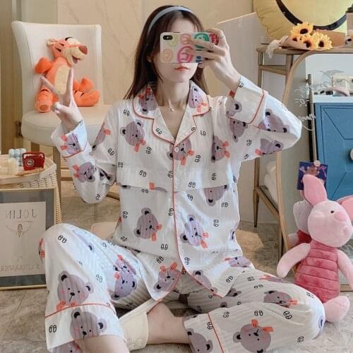 Cartoon Printed Silk Maternity Nursing Sleepwear Sets Summer Autumn Thin Feeding Pajamas Clothes for Pregnant Women Pregnancy