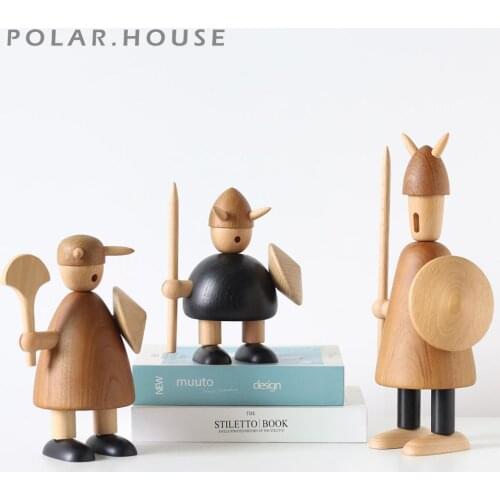 Nordic Original Home Decor Wood Carving Vikings Dolls Creative Figurines Animal Designs Bird Household Interior Decoration Gifts