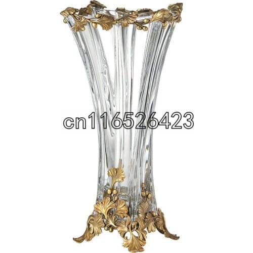 High-grade decorative vase house decoration creative crafts glass inlaid copper vase Housewarming gift