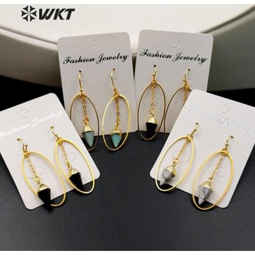 WT-E372 WKT New Design Fashion Earring With Dangle Natural Stone Earring Oval Shape Earring For Women Fashion Earring