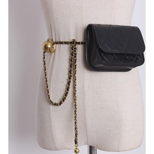 Womens Runway Fashion Chain PU Leather Bag Cummerbunds Female Dress Corsets Waistband Belts Decoration Wide Belt TB134