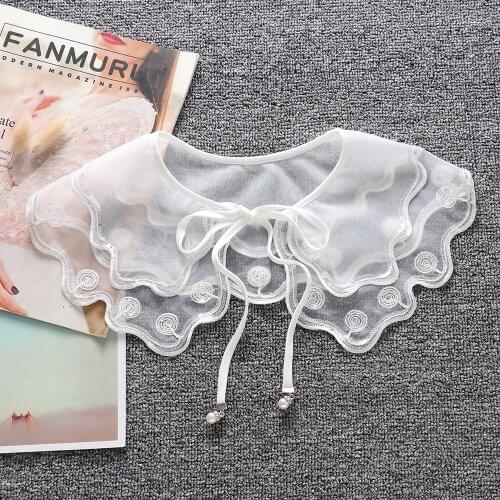 Women Fake Collars for Sweater Dress Girl False Collar Big Lapel Lace Detachable Necklace Shawl Lace-Up Bowknot Nep Kraagie