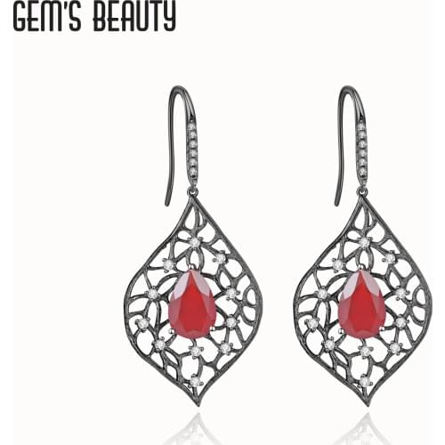 GEMS BEAUTY 925 Sterling Silver Ear Wire Hook Stud Earrings For Women Natural Red Agate Handmade Vintage Stud Earrings