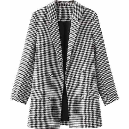 Nlzgmsj Za Women 2021 Plaid Double Breasted Blazer Vintage Coat Notched Collar Long Sleeve Ladies Outerwear Classic Top 202106