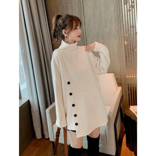 Western Style High Lead Sweater Woman Loose Lazy Long Fund Irregular Knitting Unlined Upper Garment Turtleneck Long Sleeve