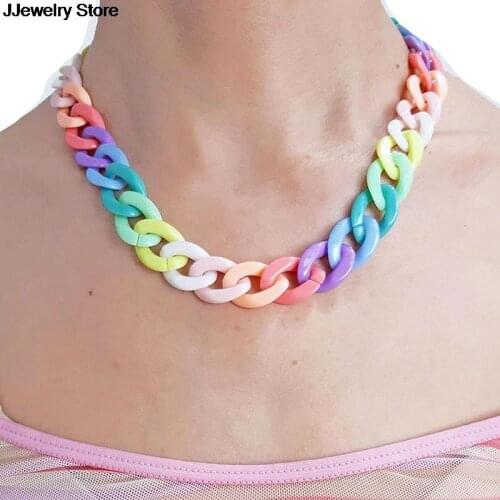 Rainbow Chain Choker Necklace For Women Girl Hip Hop Harajuku Cute Night Club Necklace Cool Statement Jewelry
