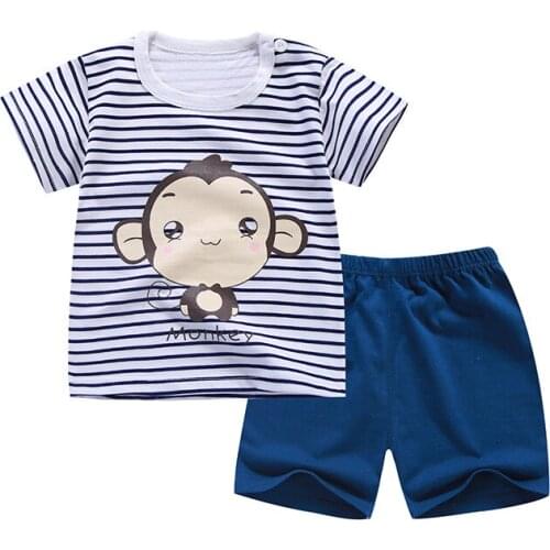 2Pcs/Set Summer Cartoon Animals Monkey Baby Clothes Soft Cotton Girl Boy T-Shirt Set Kids Children Toddler Casual Clothes