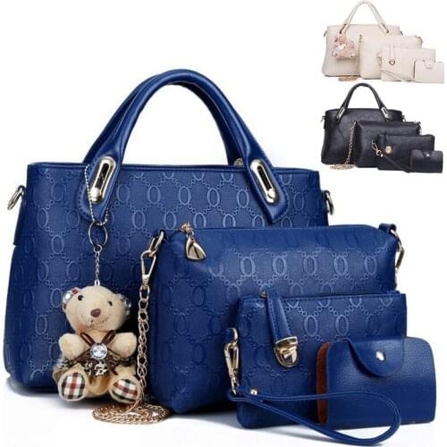 4pcs/set Women Lady Leather Handbag Shoulder Tote Purse Satchel Bear Hanging Bag