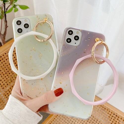 Epoxy Glitter Sequins Bracelet Ring Phone Case for iPhone 12 Mini 11 Pro XS Max Gradient Color Big Circle Hand Ring Holder Cover