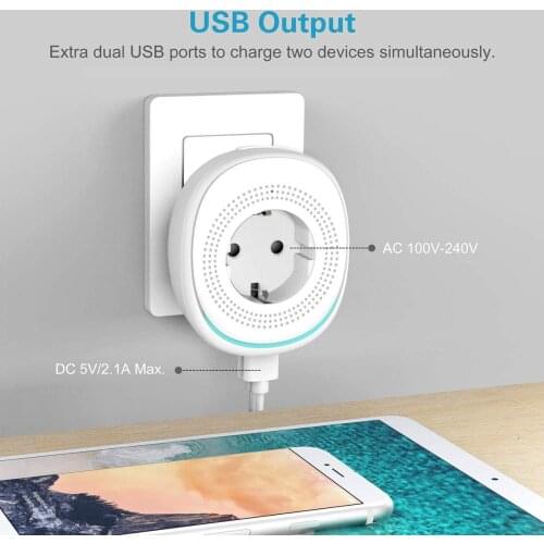 EU Plug Dual USB Port Socket With LED wifi wireless Smart Socket Outlet with Google Home Alexa Voice Control