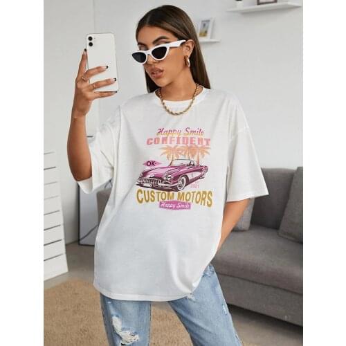 Women T Shirt Harajuku Car Print Oversized T Shirt Summer Short Sleeve Streetwear Tops Female T-shirt Summer Ladies Tees Clothes
