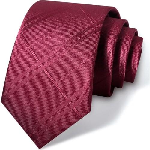7CM Wine Red Tie For Men Designer Brand Wedding Business Suit Luxury Silk Polyester Necktie With Gift Box