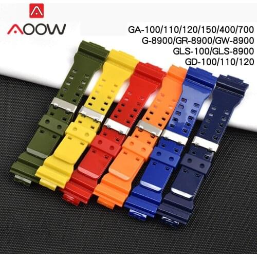 Glossy Resin Strap for Casio G-SHOCK GA-110 GD-100 G-8900 GLS-8900 PU Waterproof Sport Replace Bracelet Band Watch Accessories
