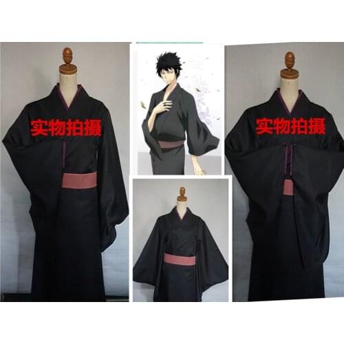 Ten years later Katekyo Hitman Reborn Kyoya Hibari Japanese mens black bathrobe cosplay costume 11