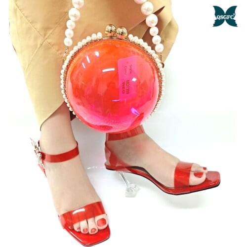 Italian Design 2021 New Arrival Summer Nigerian Fashion Special Unique Style Coral Color Party Wedding Ladies Shoes and Bag Set