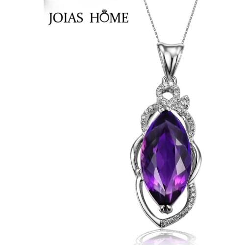 JoiasHome Classic Women Elegant Necklace With Purple Color Gemstones Women Party Wholesale Gift Silver 925 FineJewelry