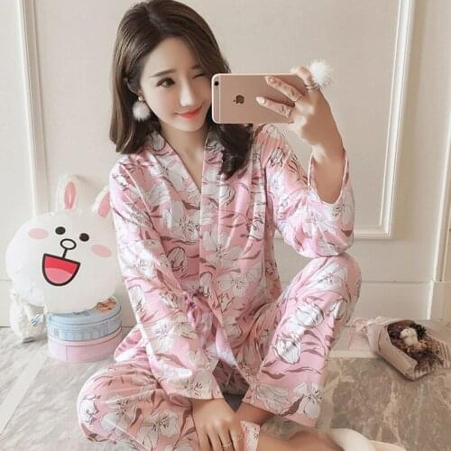 Kimono Sleepwear Female Spring Autumn Cotton Long Sleeve Pajamas New Style Women Sweet Japanese Loose Nightwear Home Dress H5622