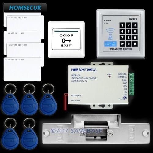 HOMSECUR FRID Access Control System Kit Set +Strike Door Lock +Rfid +Power +Exit Button