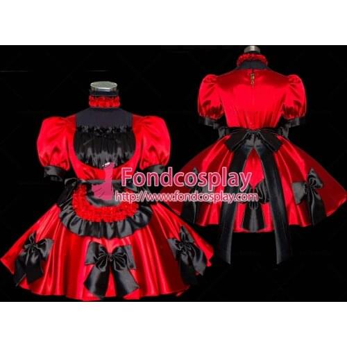 Sexy Sissy Maid Satin Red Dress Lockable Uniform Cosplay Costume Tailor-made[G463]