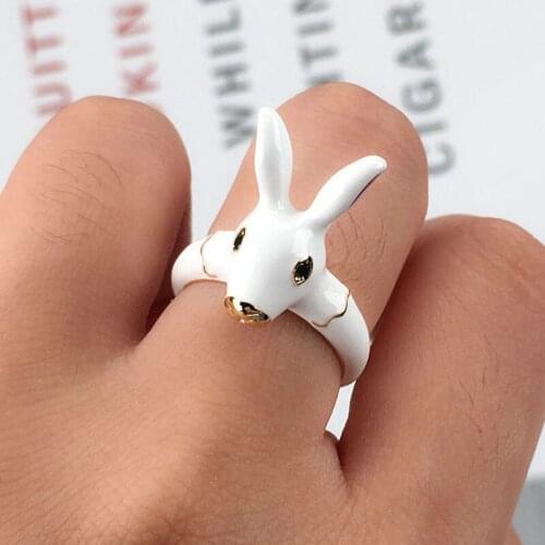 Summer Girls Cute White Rabbit Rings For Women Open Enamel Zircon Animal Rings Women Jewelry Wholesale Bijoux Femme PX-34