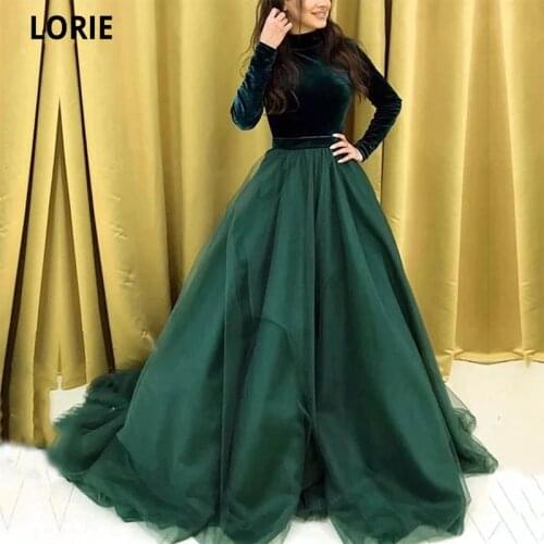 LORIE 2021 Muslim Evening Dress High Neck Long Sleeve Velvet A-Line Long Formal Dubai Arabic Kaftan Prom Party Dress Gowns