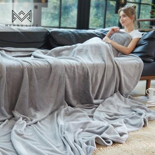 Merrylife Solid Color throw blanket Sofa Cover Flannel Soft Warm Bed Grey Throw Blanket Machine Washable Home Textile Bedspread