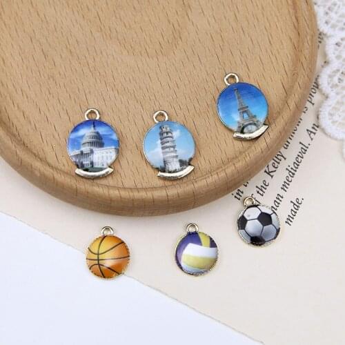 Minimum order 50pcs/lot Basketball/soccer shape pendants diy earrings/necklace/bracelet alloy drop oil charms accessory