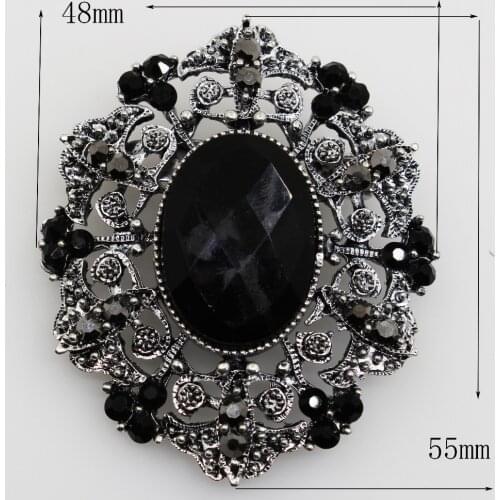 Fashion Black Wedding Decoration Oval 48*55mm Flower Brooches Rhinestone Jewelry Crystal Clothing Brooches Scarf Accessories