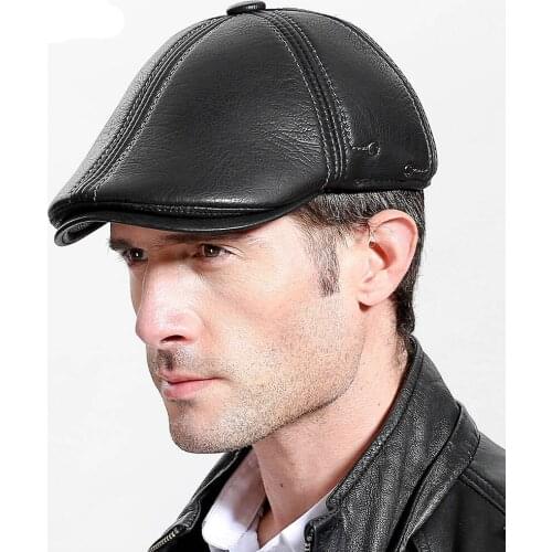 Fibonacci PU Leather Beret Hat For Men Autumn Winter Tab Newsboy Cap Mens Berets Duckbill Visor Peaked Hats Cabbie Ivy Flat Cap