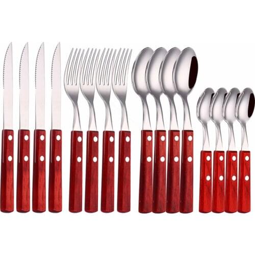 Wooden Handle Tableware Set Stainless Steel Cutlery Set Utensils Reusable Kitchen Set Dinnerware Western Silverware Flatware