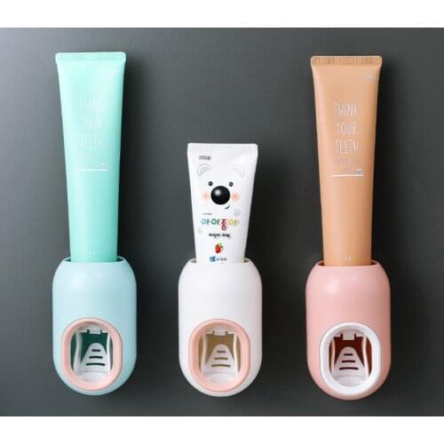 Toothpaste Dispenser Wall-Mounted Automatic Squeezing Toothbrush Rack Plastic for Bathroom