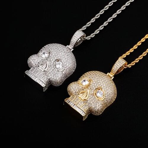 New Skull Pendant Necklace with Gold 4mm Tennis Chain High Quality Ice Micropavé Cubic Zirconia Hip Hop Fashion Gift