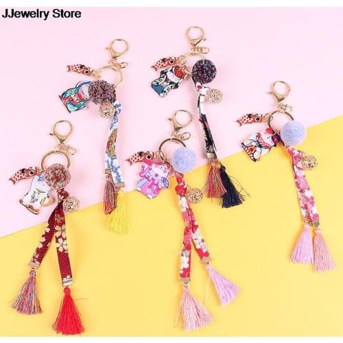 NEW 1Pc Cute Acrylic Maneki Neko Lucky Cat Sakura Keychain Key Chain Car Bag Pendent